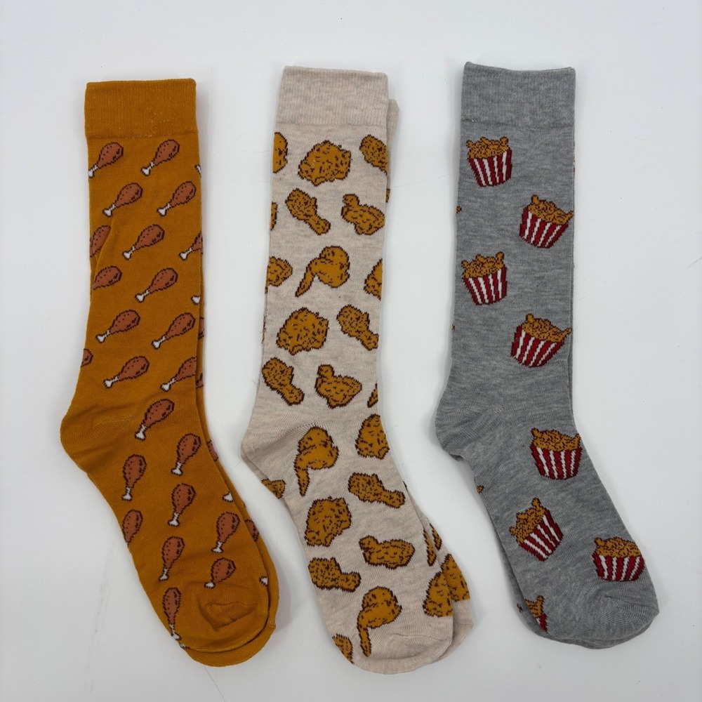 Unbranded Fried Chicken Popcorn Crew Socks Mens OSFM Multicolor Novelty 3 Pack